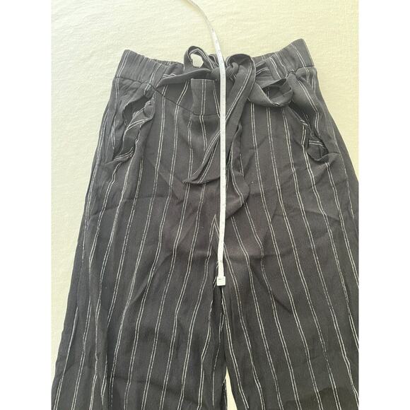 Wilfred Faun Black White Pinstripe Wide-Leg Pants Sz XS Pull-On Tie Waist - Picture 9 of 12